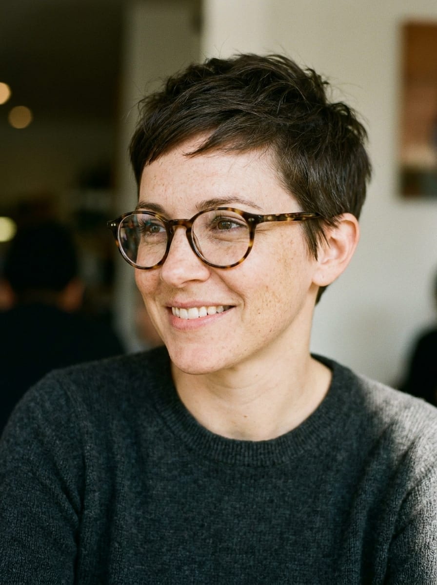 Tapered Pixie mit Brille - Kurzhaarfrisur mit Brille